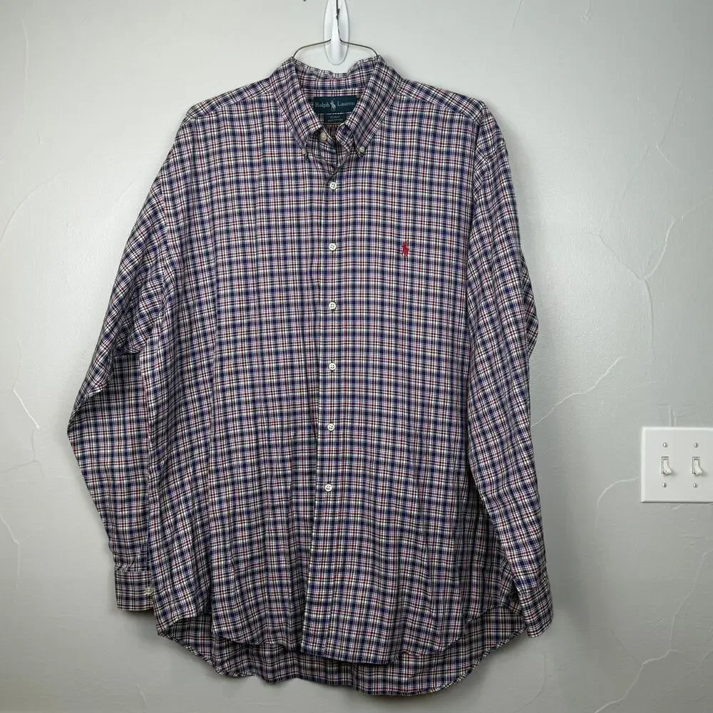 Ralph Lauren Blake Plaid Button Down Shirt XL Red Blue Cotton Classic Fit